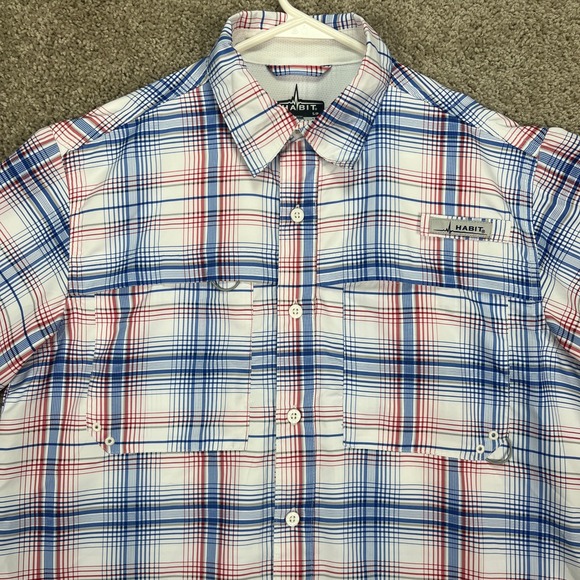 Habit Mens Blue Red Plaid Fishing Shirt Short Sleeve Vented Button Down Small S - Picture 1 of 9